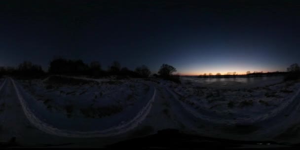 Panorama 360 Gradi Del Paesaggio Invernale Innevato Mattino Presto — Video Stock