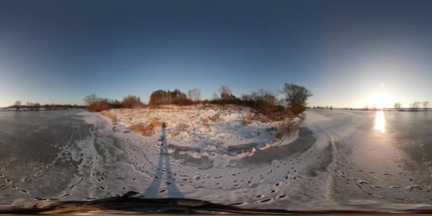 Panorama 360 Degrés Paysage Hivernal Côte Rivière Lac — Video