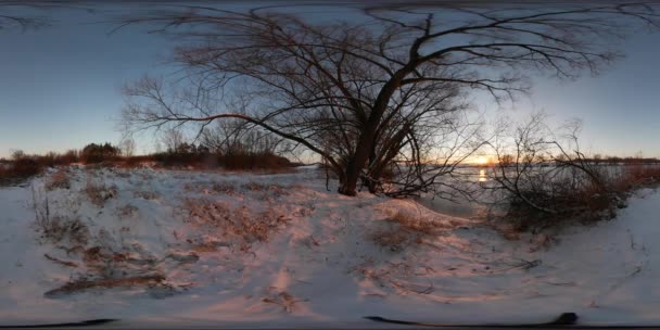 Panorama 360 Grados Del Paisaje Invernal Nevado Atardecer — Vídeo de stock