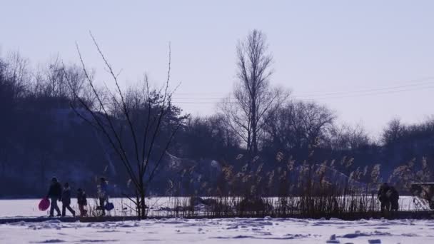 Journée Dégagée Sur Lac Winter Ciel Bleu Vif Neige Blanche — Video