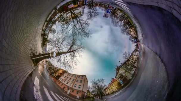 360 Graden Panorama Van Het Verkeer Europese Stad — Stockvideo