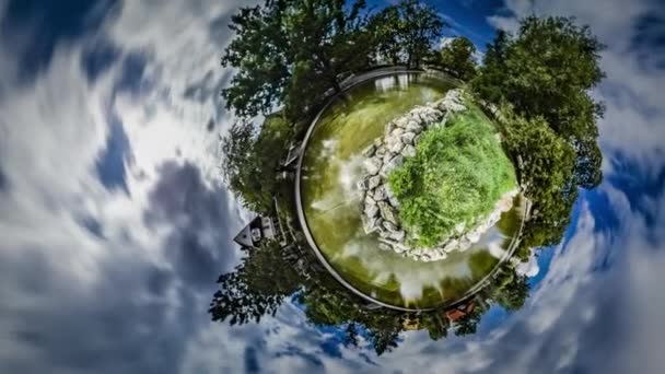 360 Graus Panorama Parque Cidade Com Lago — Vídeo de Stock