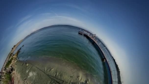 360 Graus Panorama Cais Rio Praia Dia Ensolarado — Vídeo de Stock