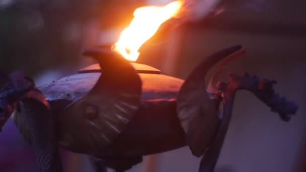 Eine hausgemachte Metall-Petroleumlampe — Stockvideo