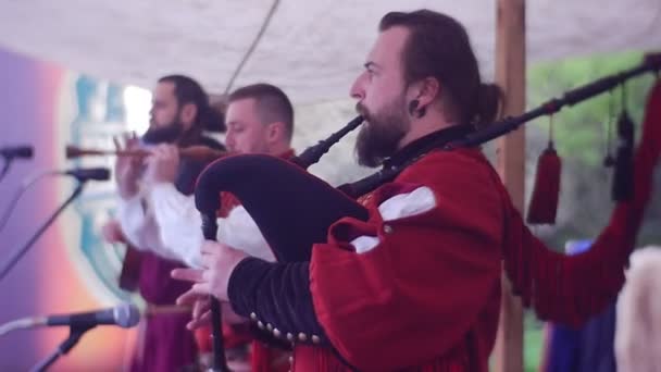 Volwassen mannen speelt op Folk muziekinstrumenten — Stockvideo