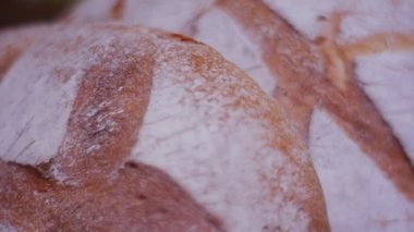 Taze ekmek Strewed ile katman, un sağlıklı gıda lezzetli ekmek rustik natürmort harika koku taze ekmek hangi hala sıcak tatlı evim