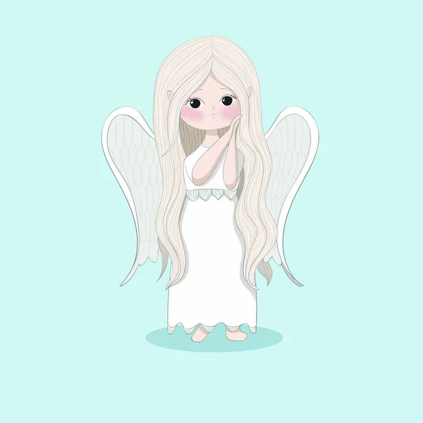 Roztomilý Anděl Malá Holčička Dlouhými Vlasy Bílých Šatech Ilustrace — Stockový vektor