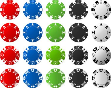 Dört poker fişleri (her beş adet) ayarlar. Ares stilleri: çizgili zar, uygun, uygun ve çift uygun Kral ace.
