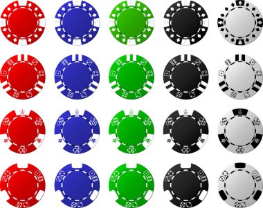 Dört poker fişleri (her beş adet) ayarlar. Stilleri vardır: uygun elmas, çift çizgili zar, taç ve zar ve 3 kenar zarlarla spot.
