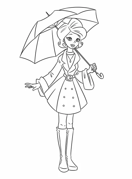 Podzimní dívka deštník omalovánky kreslené — Stock fotografie