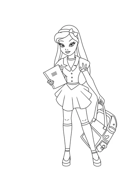 Schoolgirl coloring pages cartoon — Stock Photo, Image