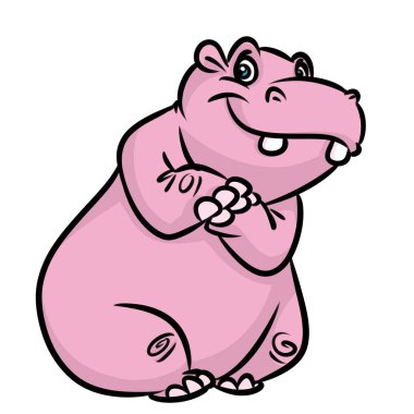Pink hippo cartoon illustration clipart