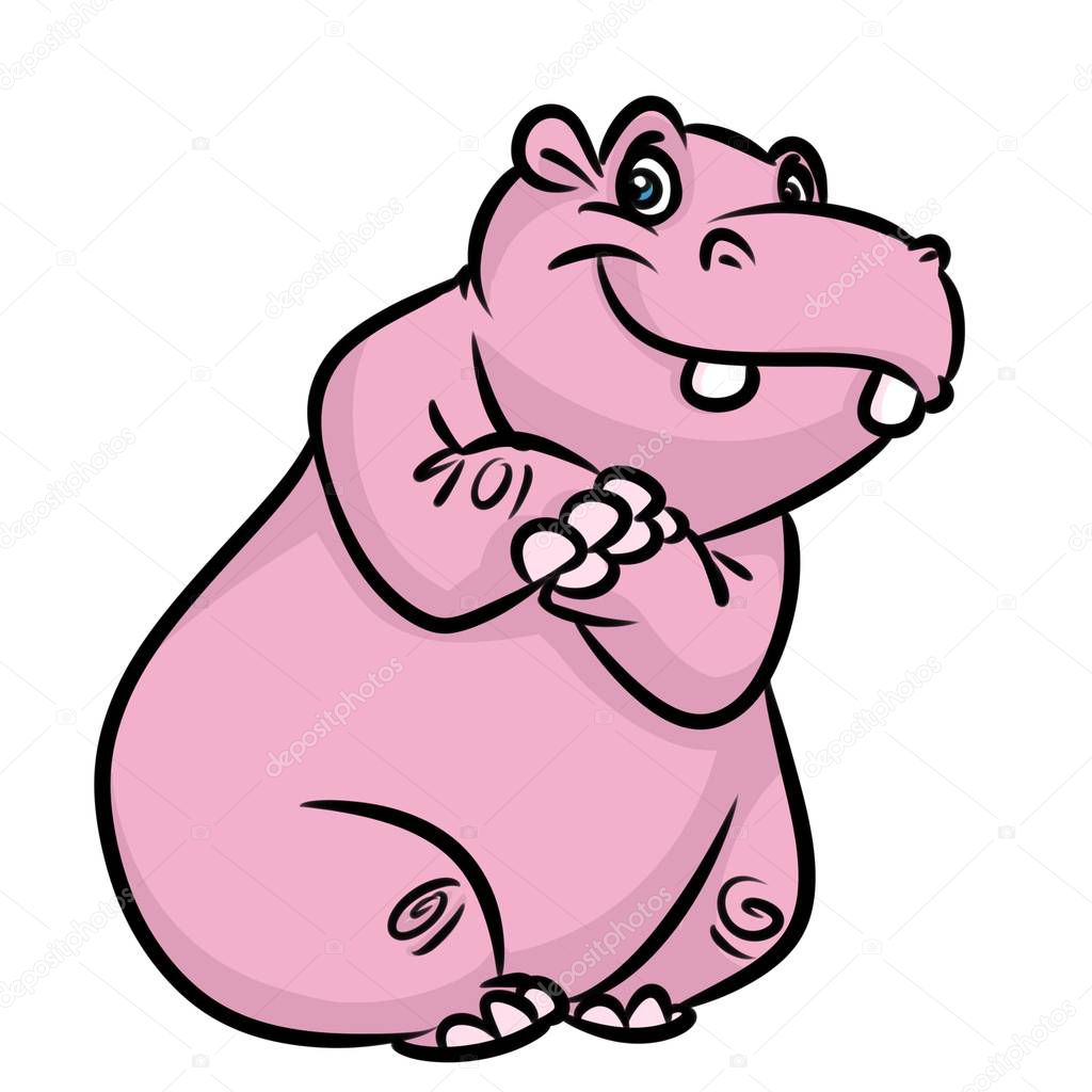 Pink hippo cartoon illustration