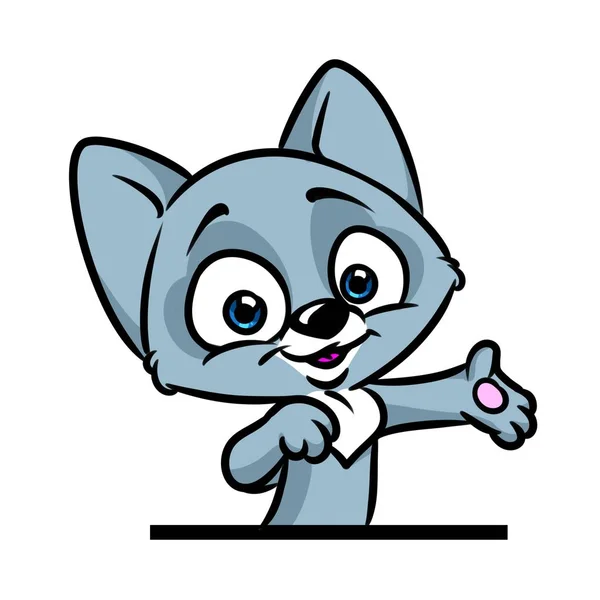 Gattino grigio saluto cartone animato — Foto Stock
