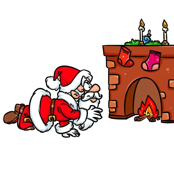 Merry Christmas Santa Claus gifts fireplace cartoon — Stock Photo, Image