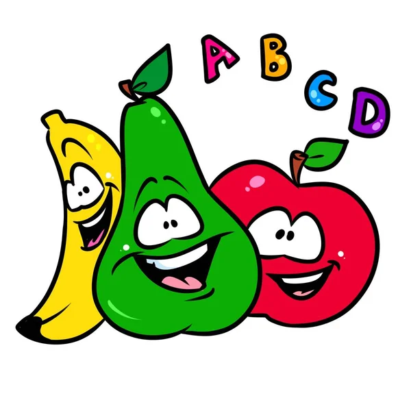 Frutas alegres amigos banana pêra de maçã — Fotografia de Stock