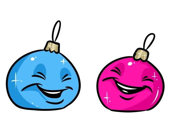 Bola de Navidad rosa azul sonrisa de dibujos animados — Foto de Stock