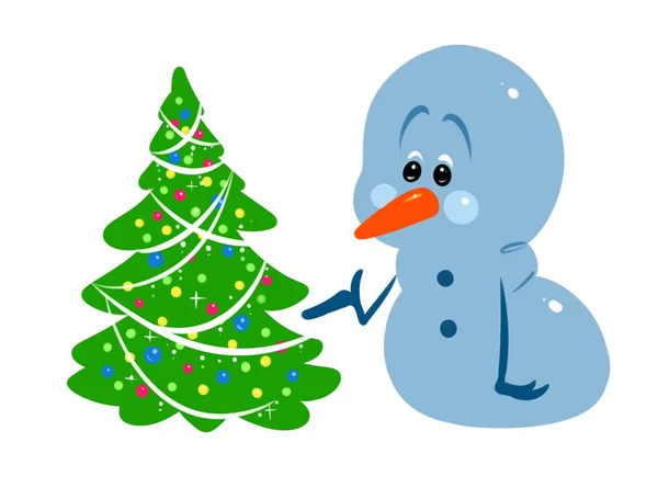 Christmas snowman tree cartoon — Stock Photo, Image