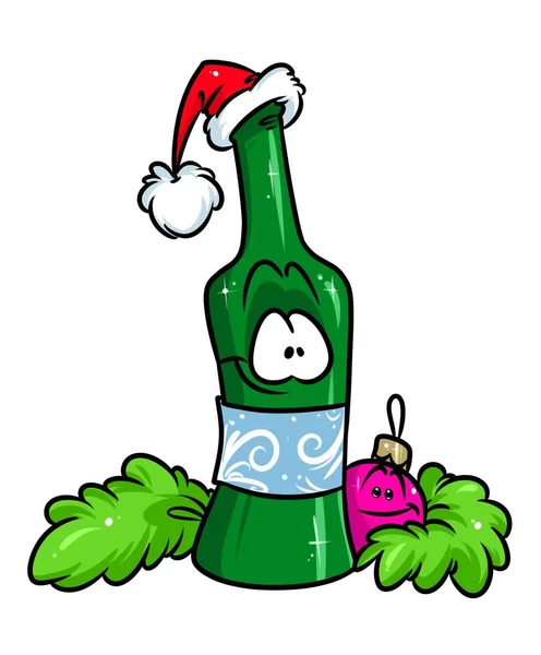 Χριστουγεννιάτικο ποτό μπουκάλι σαμπάνιας γιορτή κινουμένων σχεδίων — Φωτογραφία Αρχείου