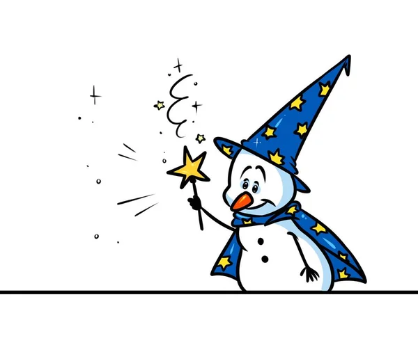 Navidad muñeco de nieve mago personaje de dibujos animados — Foto de Stock