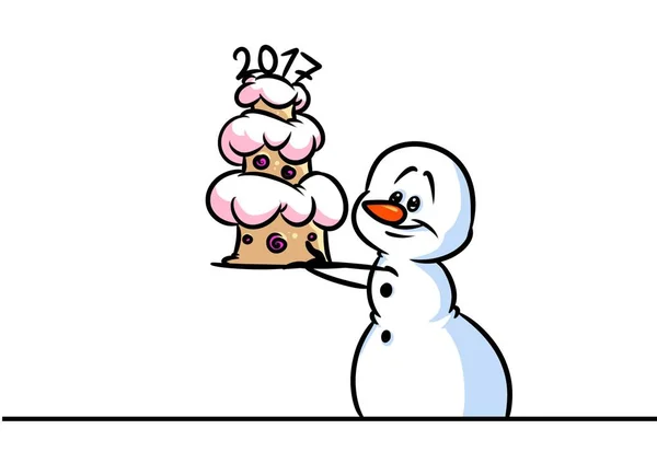 Vánoční sněhulák charakter dort 2017 kreslený — Stock fotografie