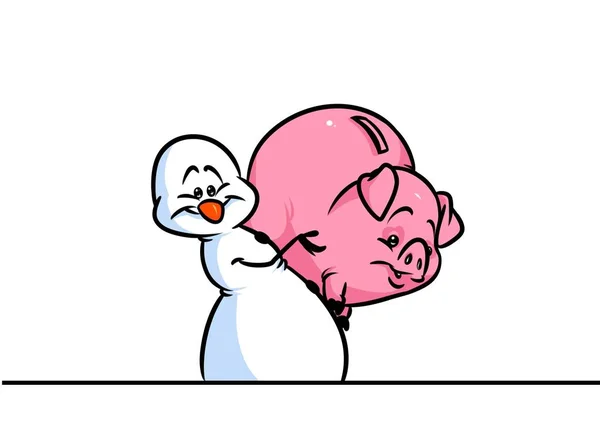 Weihnachten Schneemann Charakter Schwein Sparschwein Geld Cartoon — Stockfoto