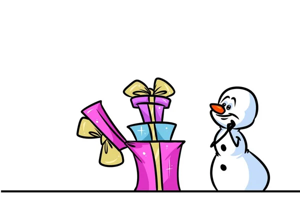 Рождественский снеговик уровня сюрприз подарки мультфильм — стоковое фото