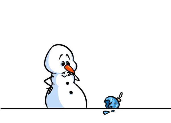 クリスマス雪だるま文字悲しみ壊れたボール漫画 — ストック写真
