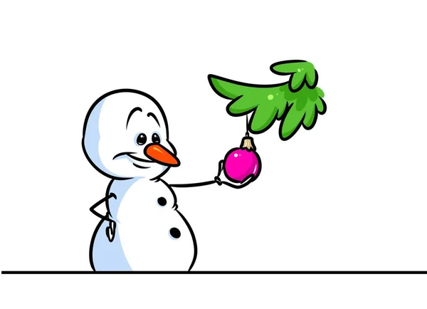 Boże Narodzenie bałwan charakter gałąź drzewa piłkę kreskówka — Zdjęcie stockowe