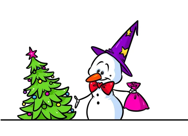 Різдвяна ялинка подарунок сніговик капелюх персонаж мультфільм — стокове фото
