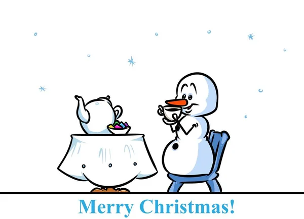 Weihnachten Schneemann Charakter Tee Cartoon — Stockfoto