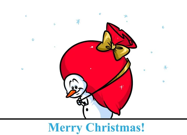 Christmas snowman character big bag  gifts cartoon — Stock Photo, Image