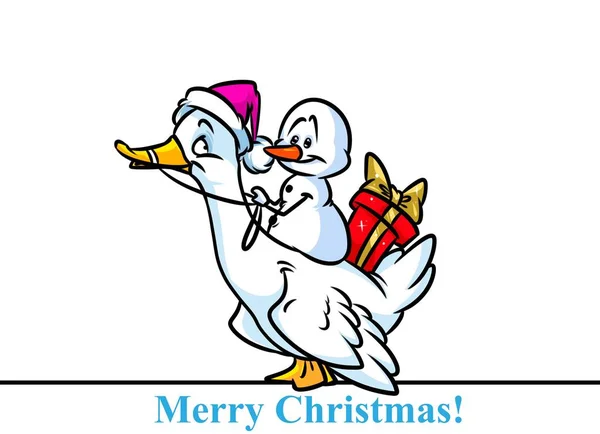 Weihnachten Schneemann Charakter Vogel Gans Cartoon — Stockfoto