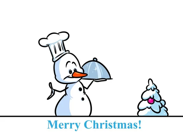 Christmas snowman character chef cooking cartoon — Stock Photo, Image