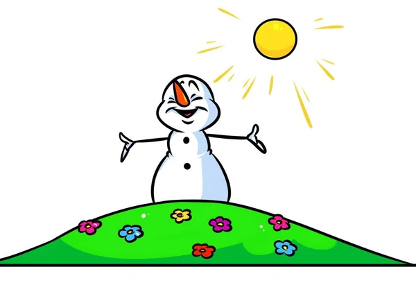 Χριστούγεννα χιονάνθρωπος άνθη το καλοκαίρι χαρακτήρα κινουμένων σχεδίων — Φωτογραφία Αρχείου
