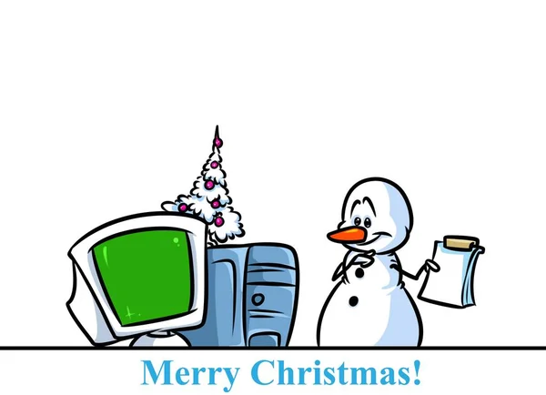 크리스마스 눈사람 문자 컴퓨터 만화 — 스톡 사진