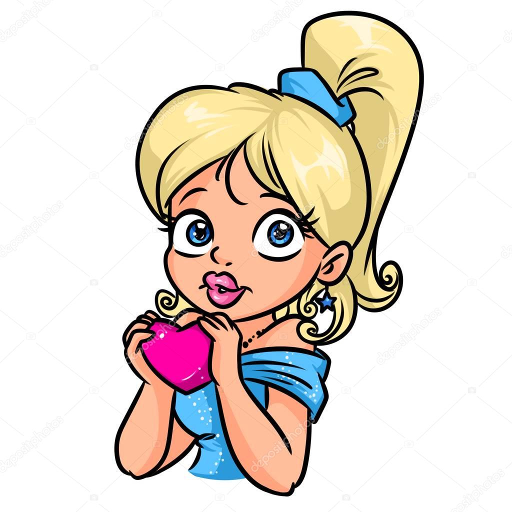 Beautiful girl blonde heart romantic cartoon 