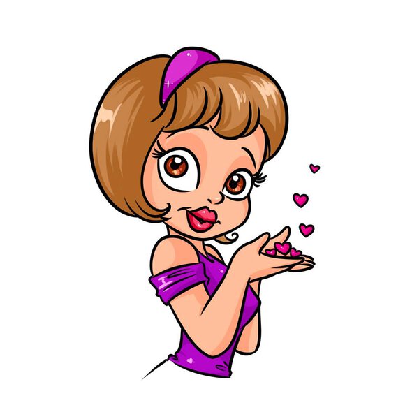 Beautiful girl heart romantic cartoon