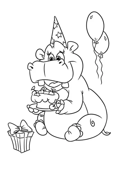 Hippo urodziny wakacje kolorowanki — Zdjęcie stockowe
