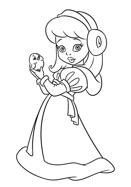 Girl winter coat beauty coloring pages cartoon — Stock Photo, Image