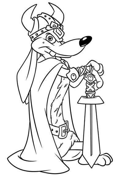 漫画の犬ダックスフンド バイキング戦士ぬり絵 — ストック写真