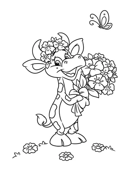 Page Coloring cow flowers — Stock Photo, Image