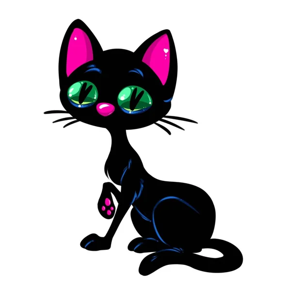 Czarny kot czarujący ilustracja kreskówka — Zdjęcie stockowe