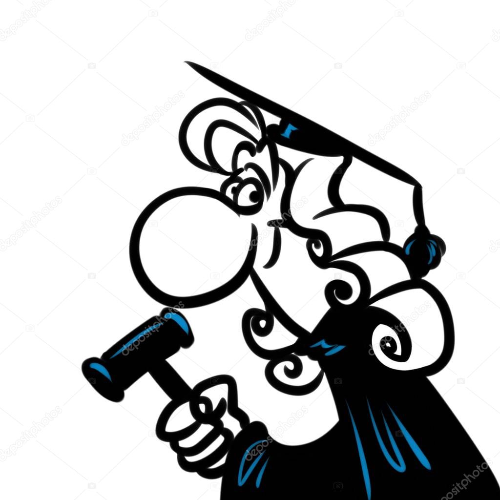 Character parody cartoon judge hammer isolated, illustration lawyer  law criminal justice