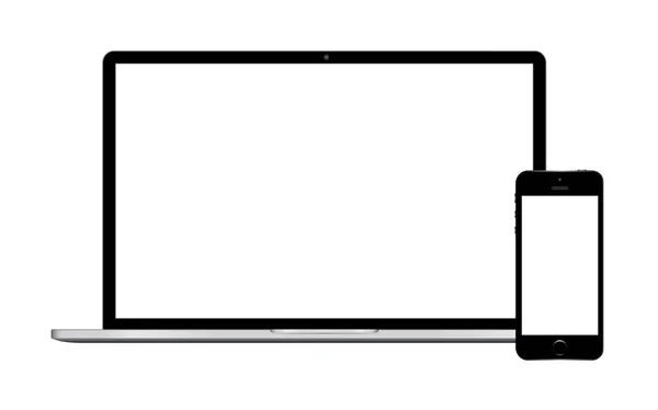 Laptop-Smartphone und Tablet-Attrappe weißer Hintergrund — Stockvektor