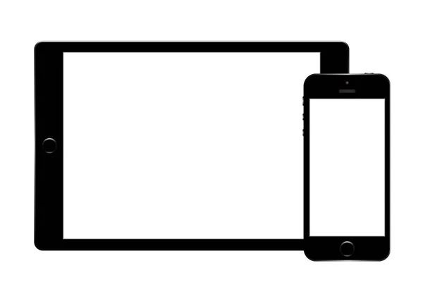 Tablet PC digital moderno con smartphone móvil aislado en blanco. Vector EPS10 — Vector de stock