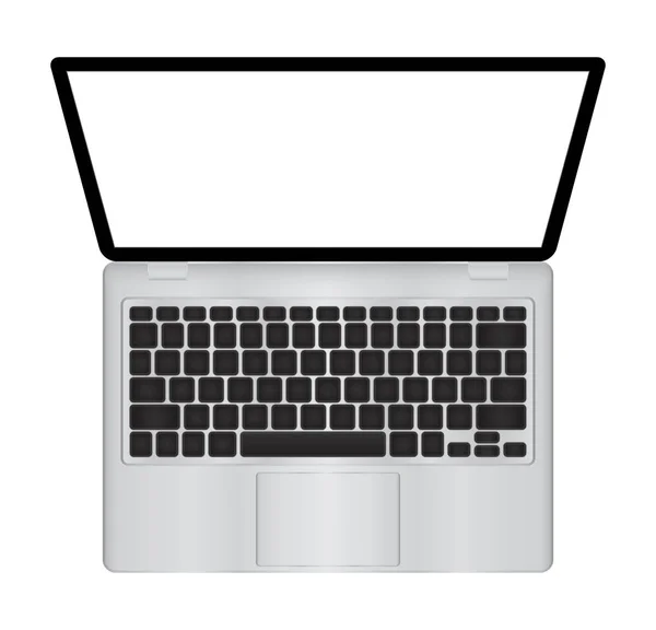 Laptop-Vektorillustration mit leerem Bildschirm auf weißem Hintergrund, weißem Aluminiumgehäuse. der oberen Ansicht. Vektorillustration. eps10. — Stockvektor