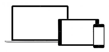  resimde modern dizüstü bilgisayar, telefon, tablet beyaz bir arka plan üzerinde