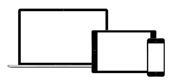 resimde modern dizüstü bilgisayar, telefon, tablet beyaz bir arka plan üzerinde