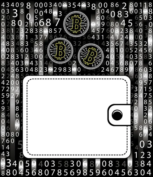 Arka plan dijital matrisin üzerinde bir çanta içinde kavram bitcoin. Modern kazanç ve tasarruf kavramı. EPS 10 vektör çizim